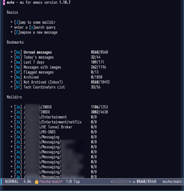 mu4e with all maildirs, displaying properly with my hacks.